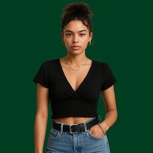 ✨ Zara Black Textured Wrap Crop Top (Size S)